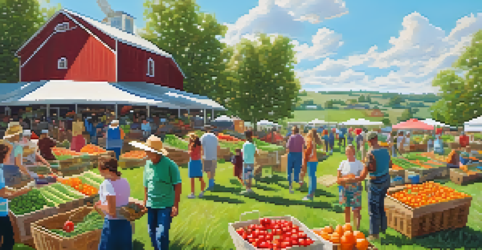 Families picking fresh produce at a community-supported agriculture event in a vibrant local farm setting.