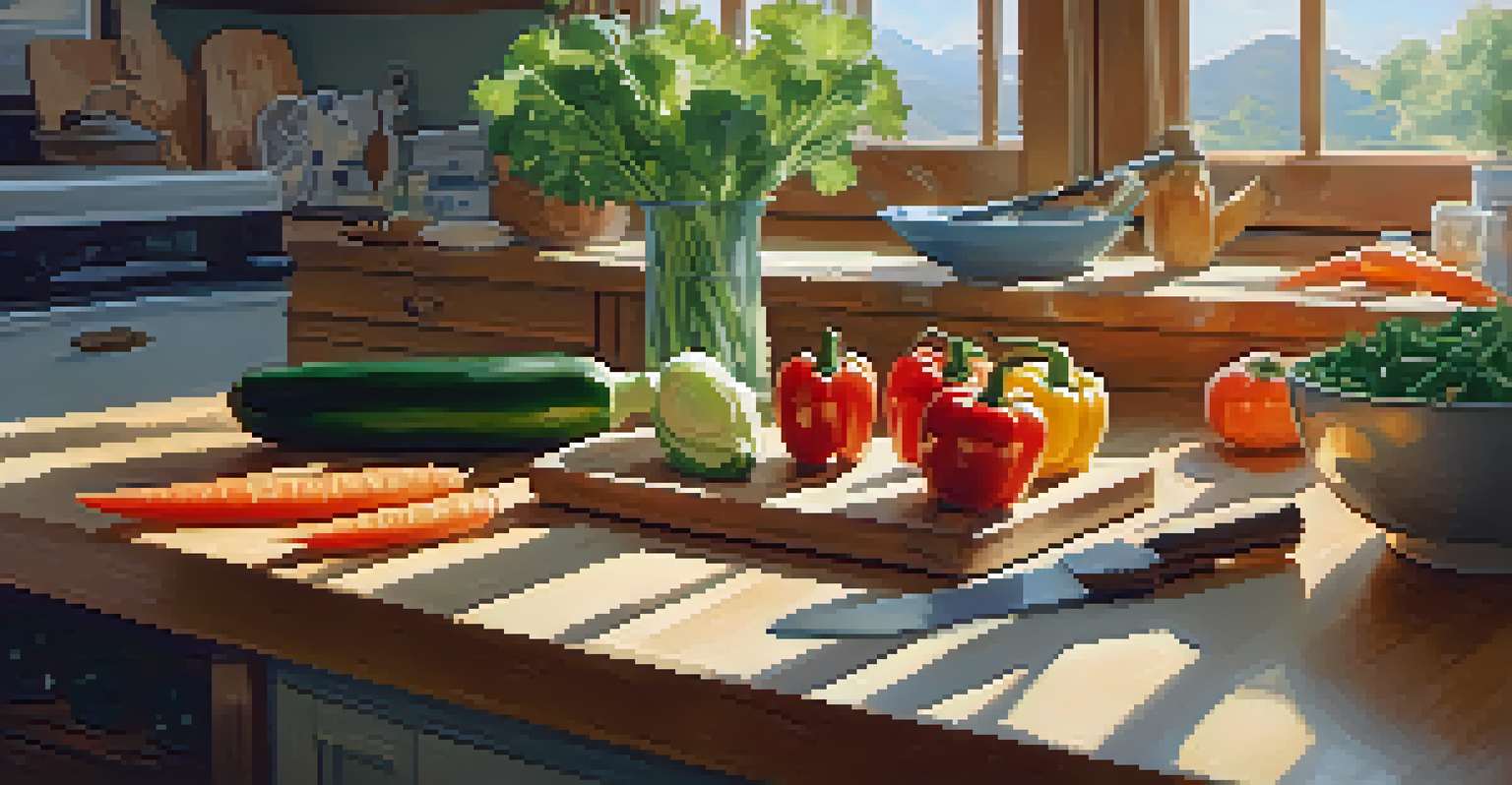 A kitchen scene with a person preparing fresh seasonal vegetables for stir-fry under natural light.