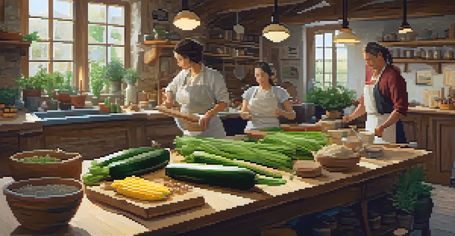 Participants in a cooking class learning hands-on in a rustic kitchen.