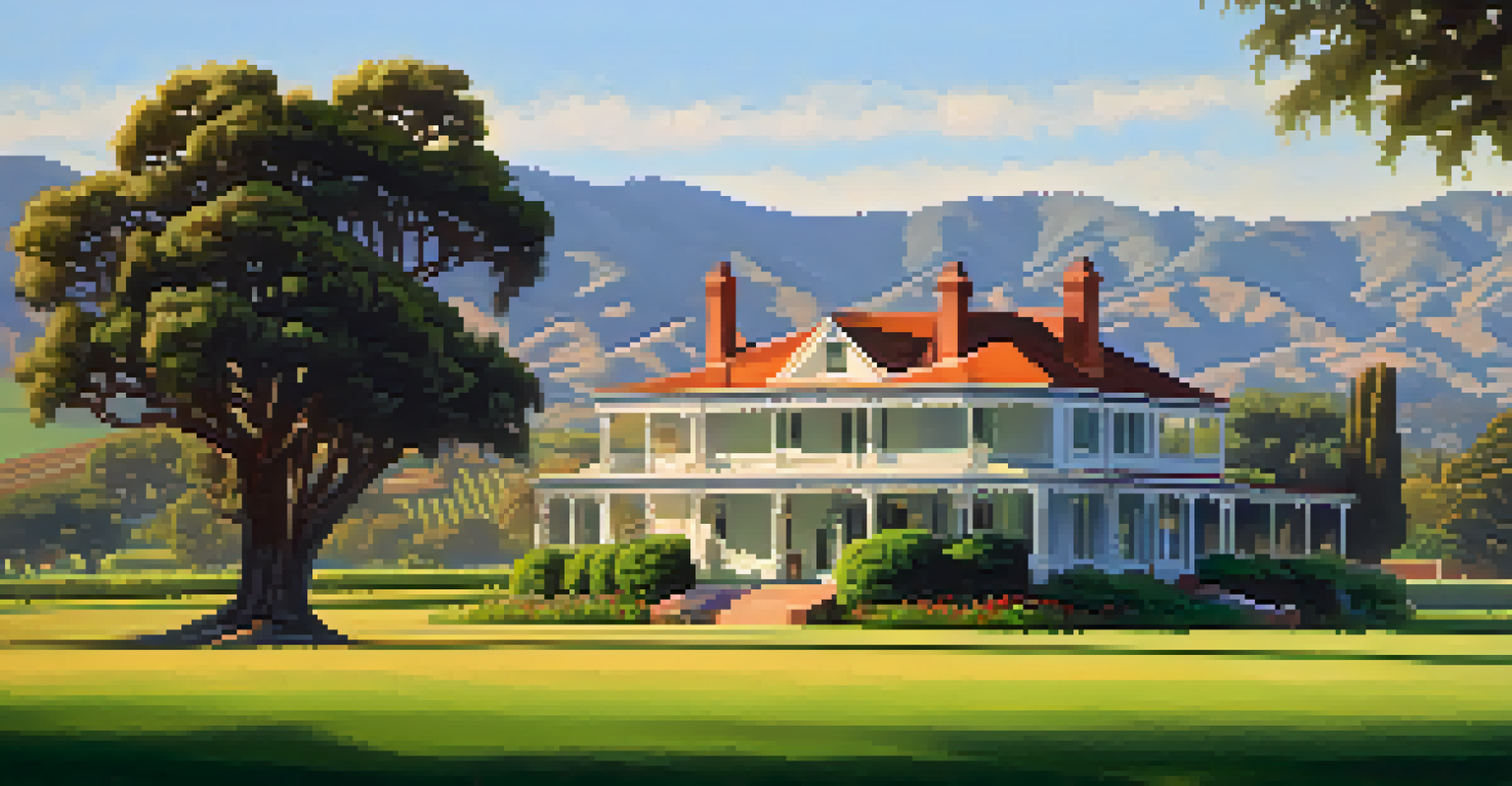 Camarillo Ranch House surrounded by green fields during the golden hour.