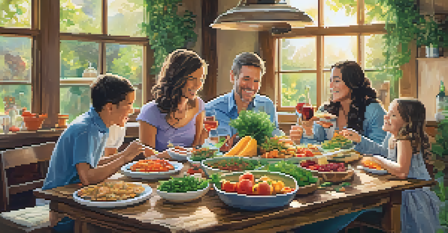 A family gathered around a wooden table, enjoying a meal with fresh produce from a CSA.
