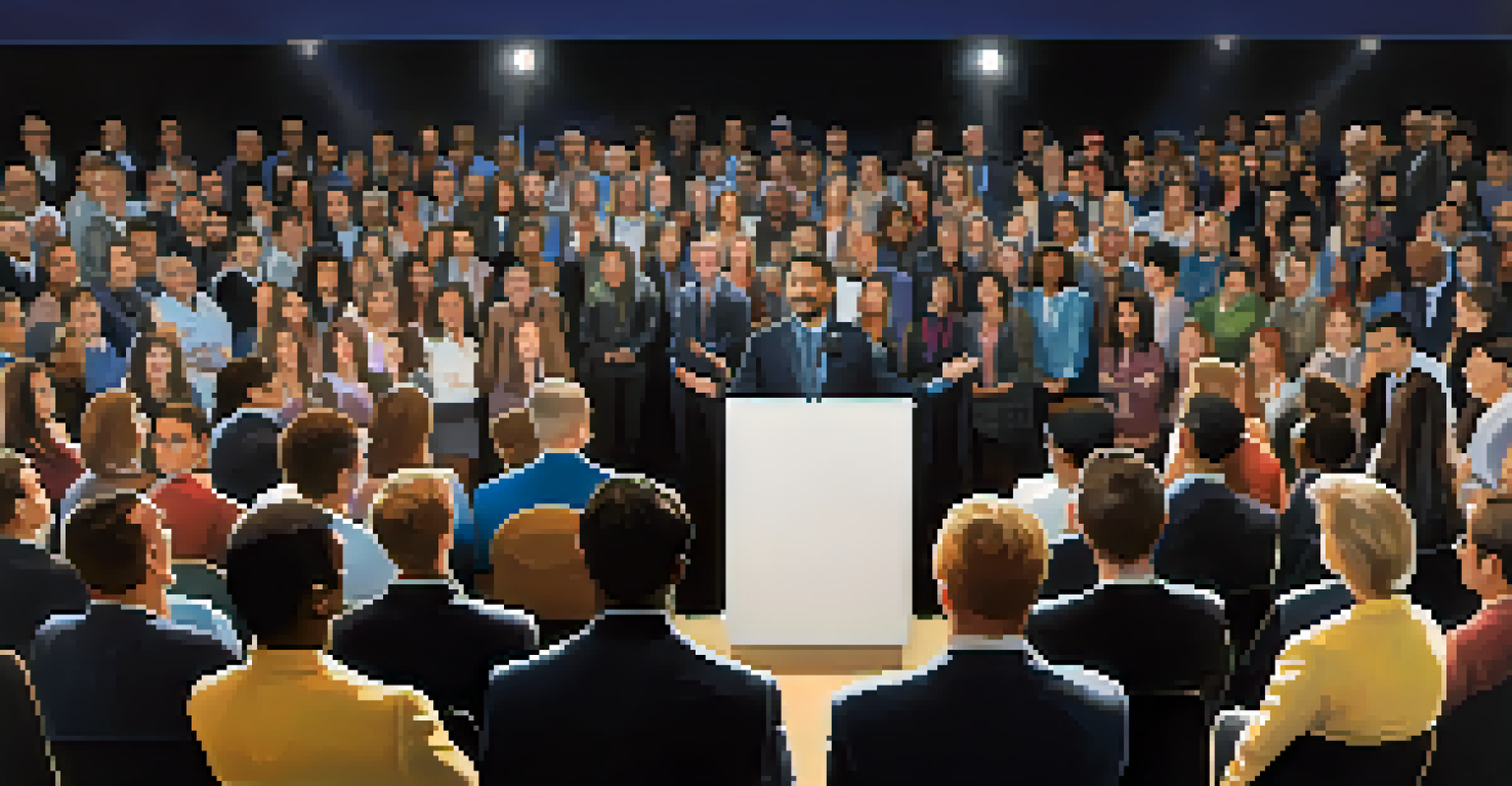 A leader delivering a motivational speech to an engaged audience, emphasizing purpose and authenticity.