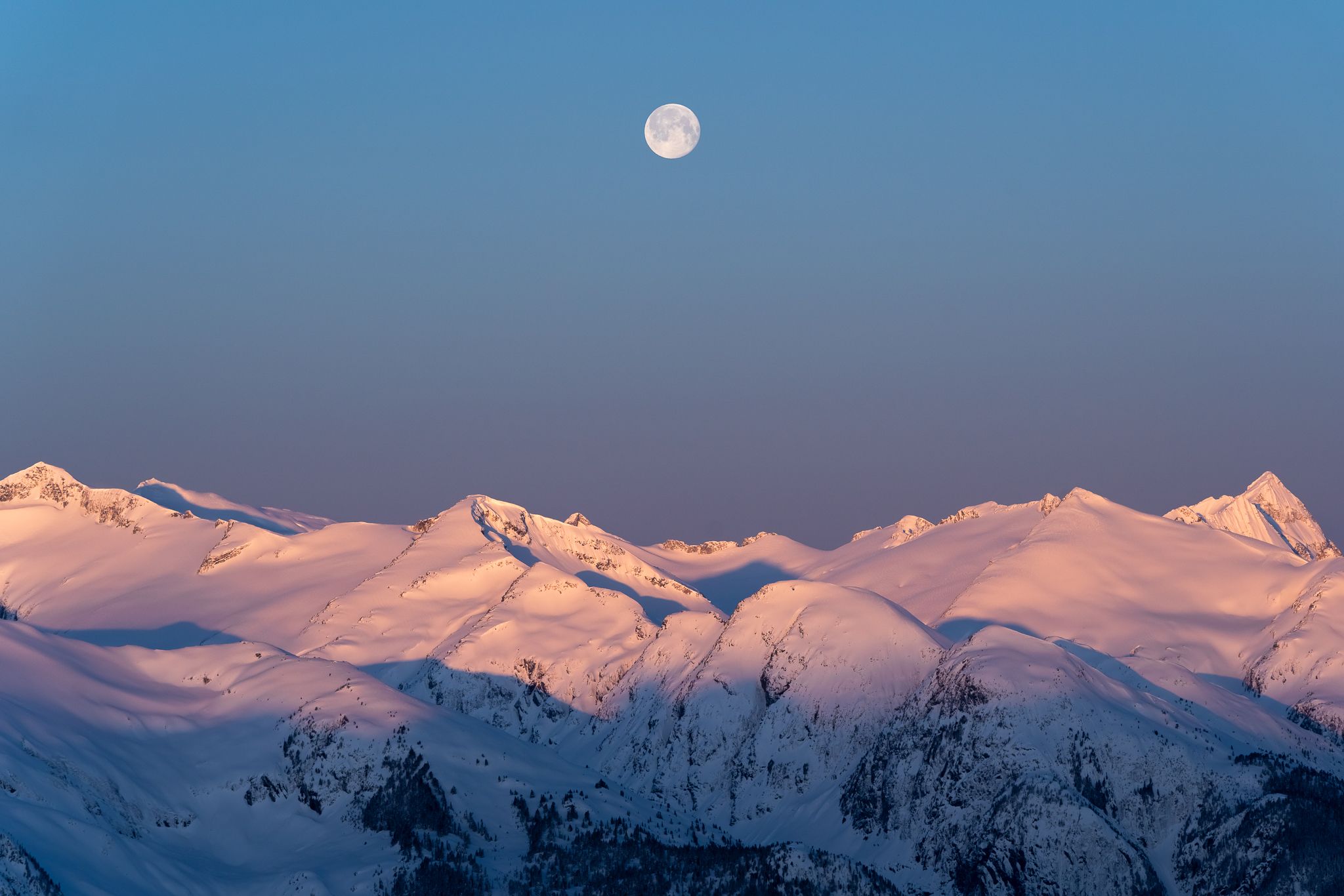 Sun up, moon down in the Whistler backcountry