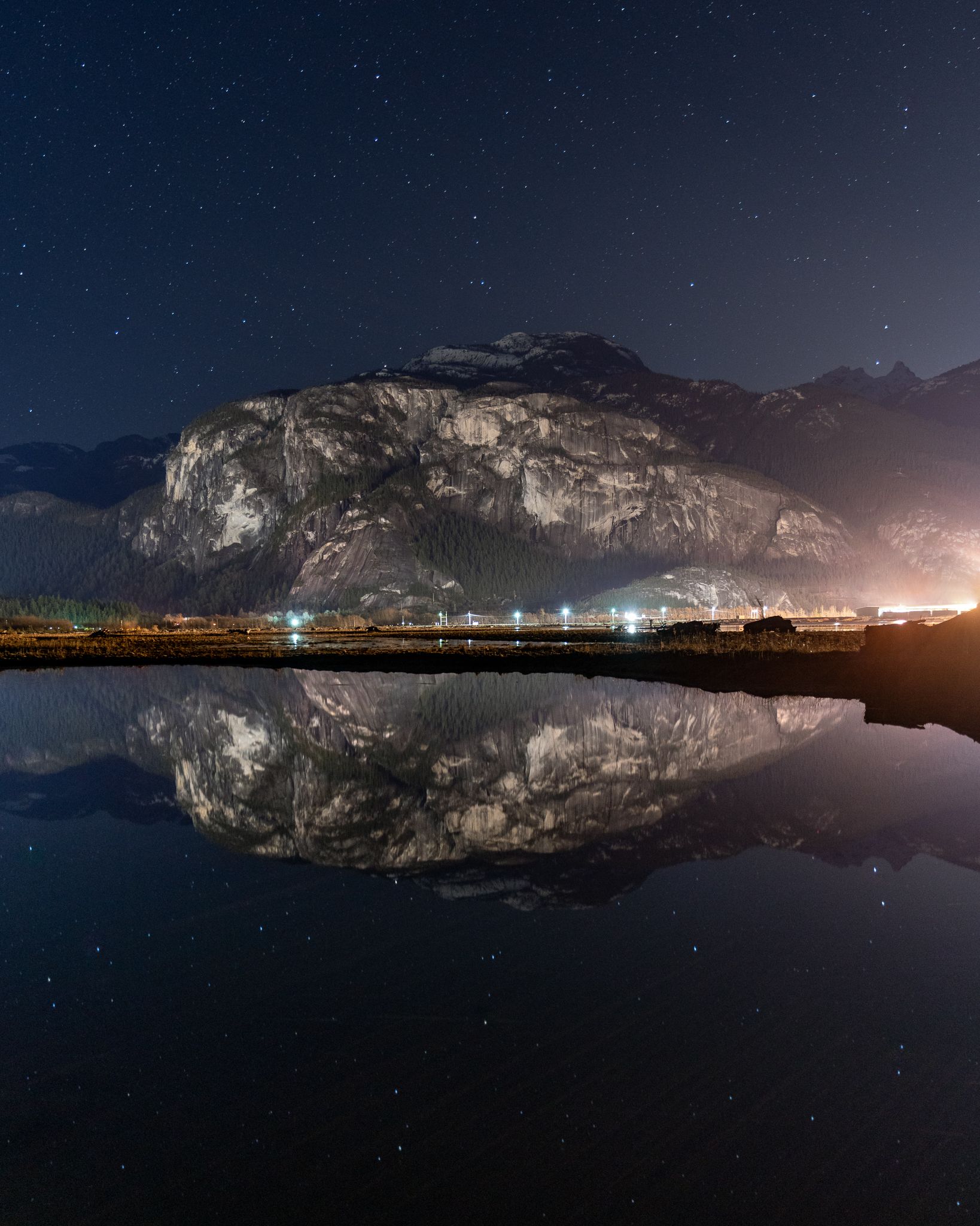 Starry night reflections in Squamish, BC