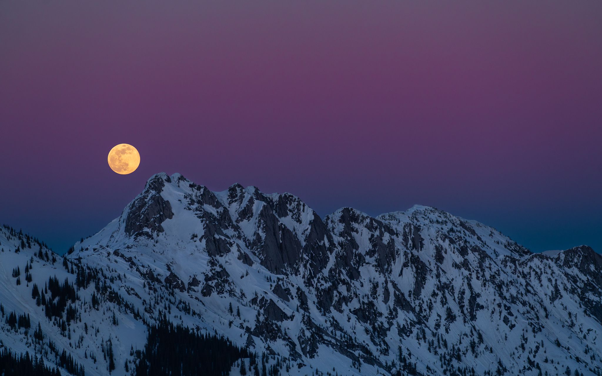 Full moon rises over the Lizard Range - Fernie BC