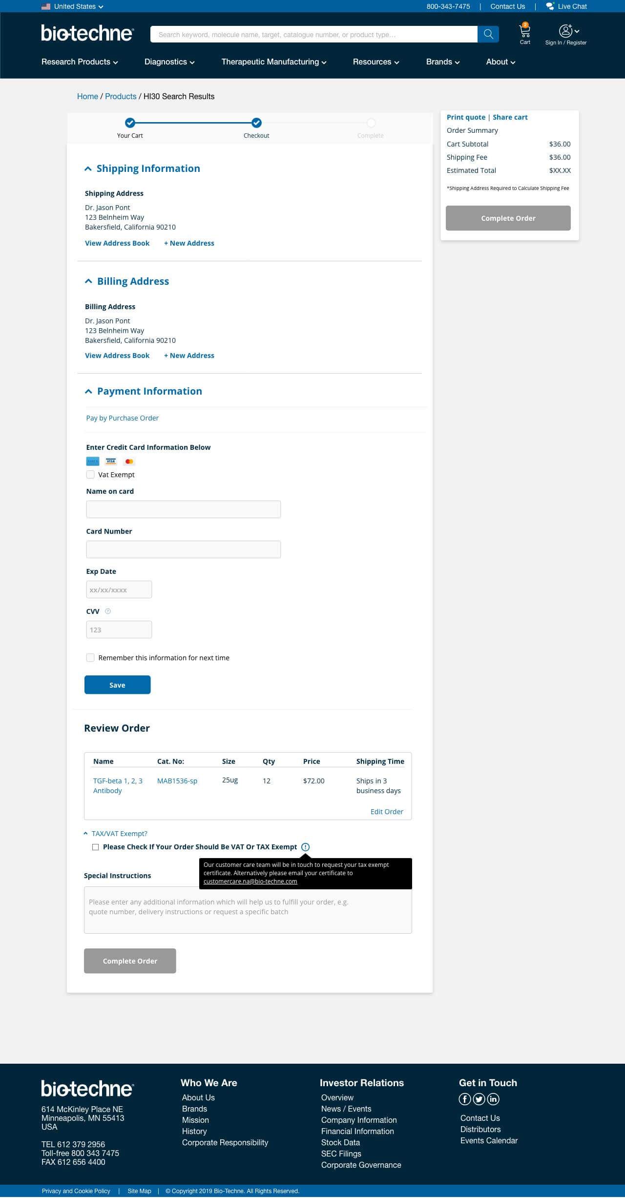 cart checkout step 2