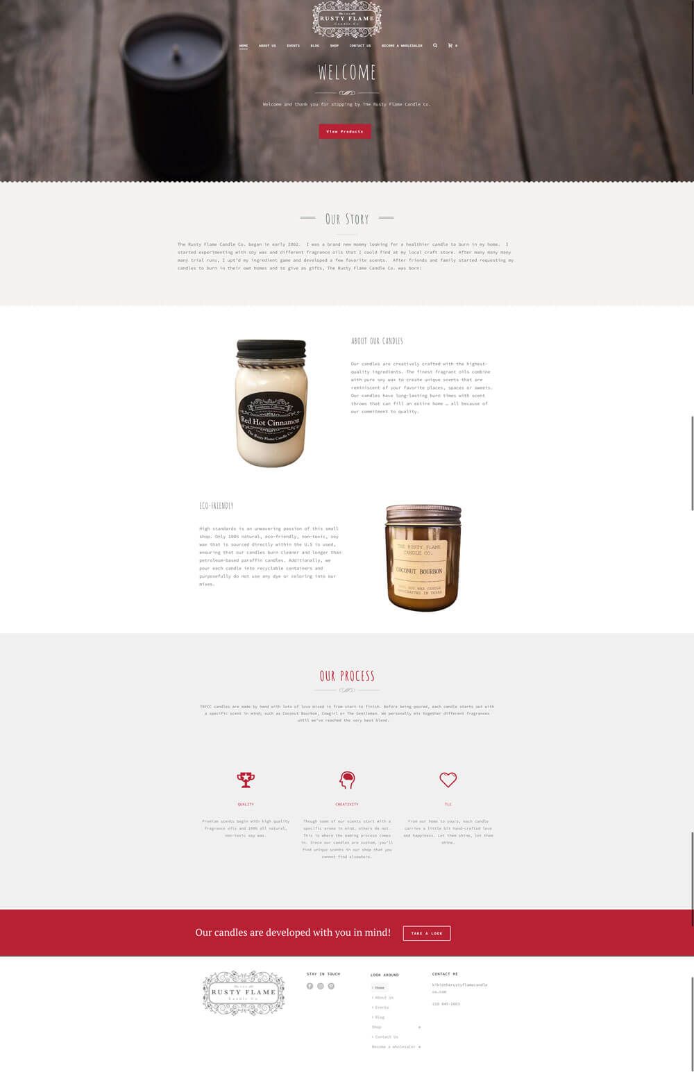 Rusty Flame Candle Shop products page