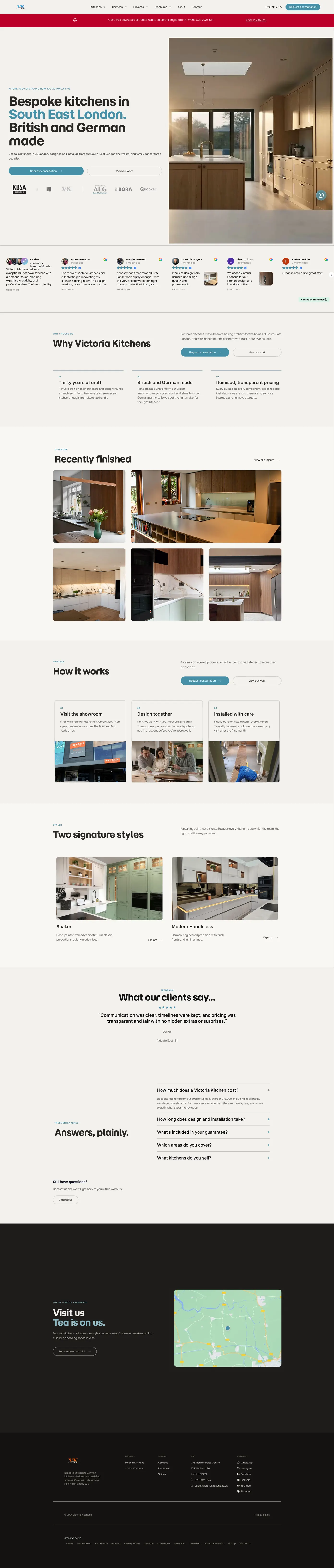 The Victoria Kitchens website after the redesign, full page