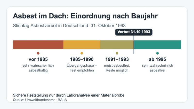 Graues Eternit-Wellplattendach vor der Demontage: Faserzementplatten mit Moosbewuchs auf einem Nebengebäude