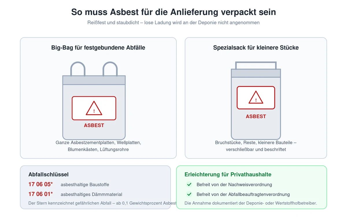 Big-Bag und Spezialsack für die staubdichte Verpackung asbesthaltiger Kleinmengen