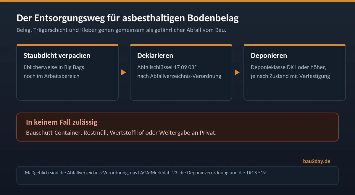 Entsorgungsweg für asbesthaltigen Bodenbelag: verpacken, deklarieren, deponieren