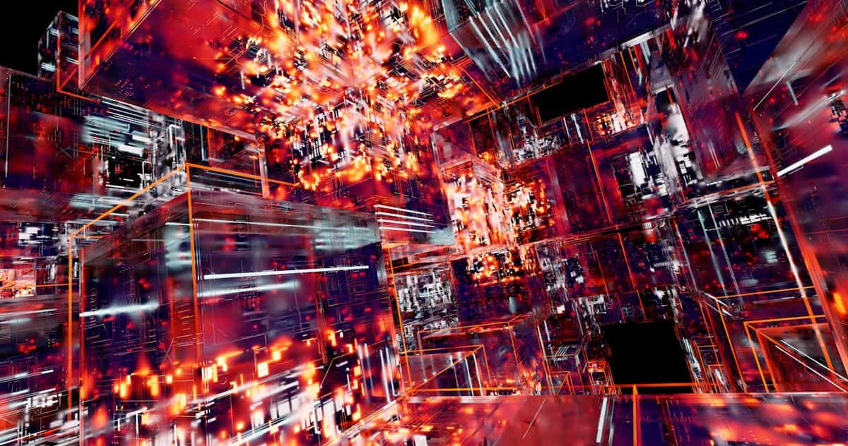 futuristic digital cubes with neon lights