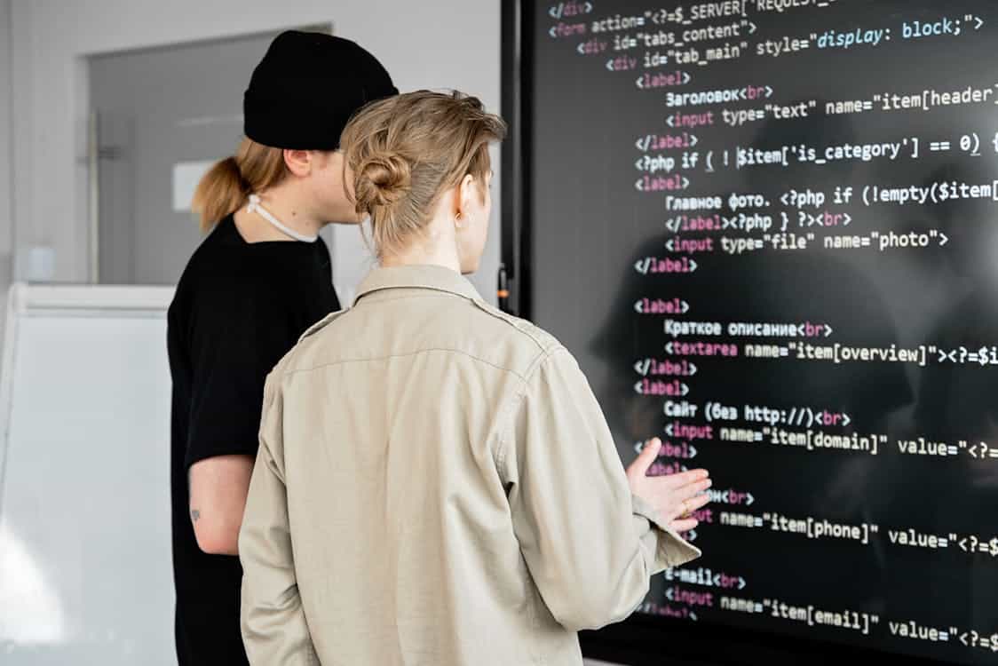 Software developers looking at codes
