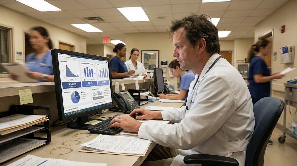 Doctor at hospital computer dashboard