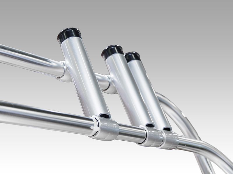Aluminiowy łuk wędkarski, 6 uchwytów na wędki + 4 mocowania Ø25 mm **