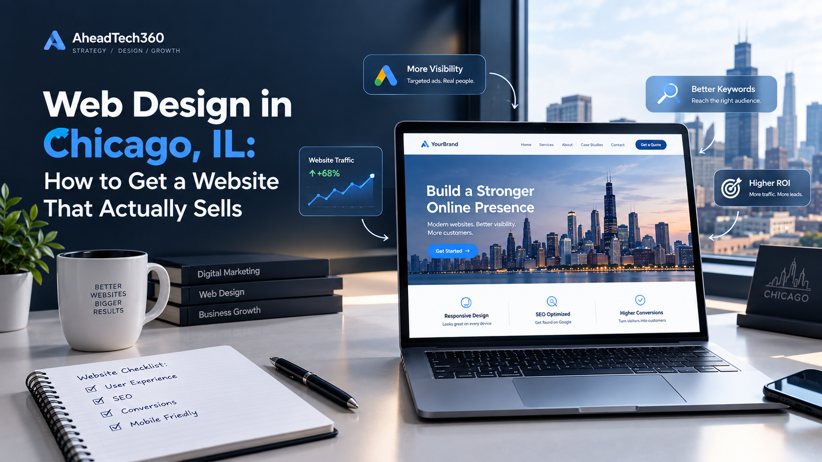 Web design in Chicago IL with a conversion-focused business website displayed on a laptop