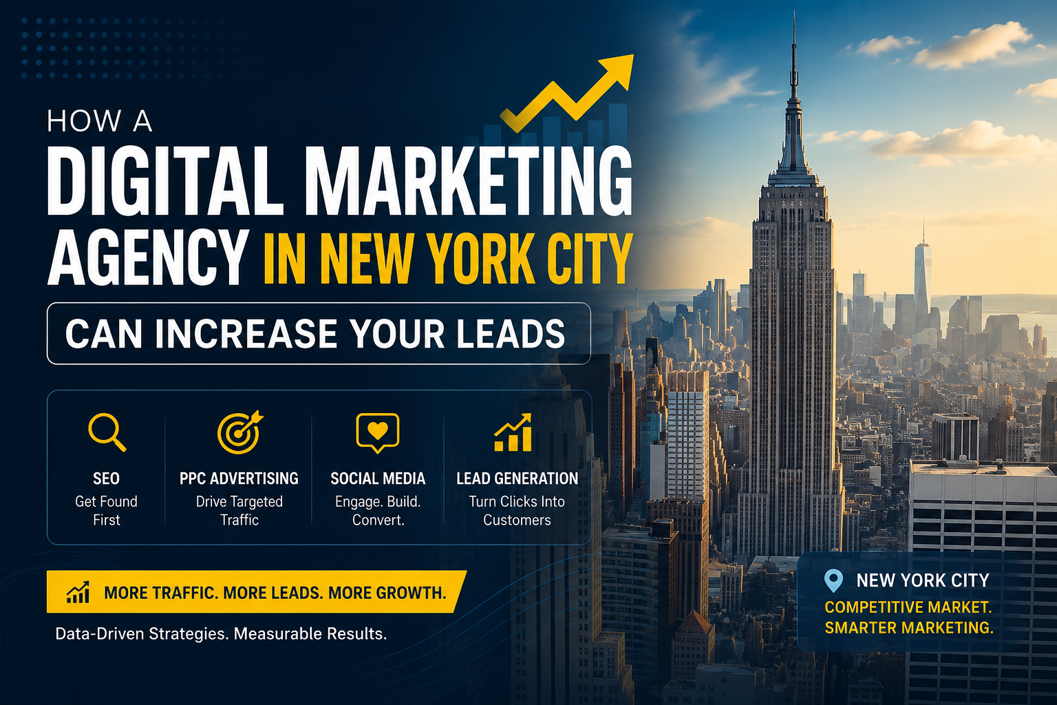 Digital marketing agency in New York City helping businesses generate more leads through SEO, PPC, social media marketing, and data-driven digital strategies.