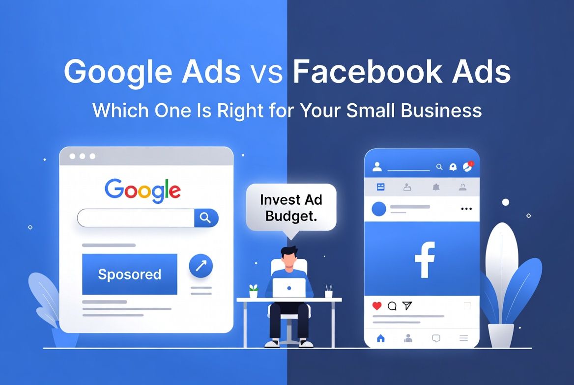 Google Ads vs Facebook Ads comparison for small business marketing strategy 2026