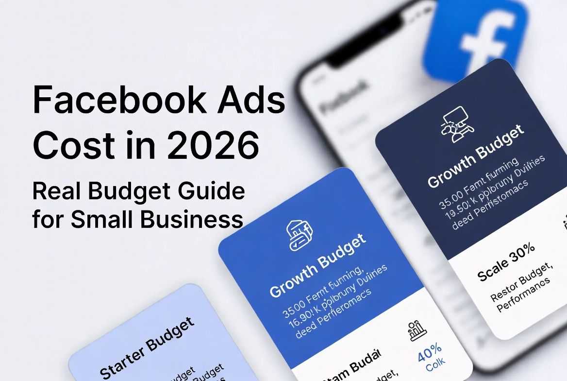 Facebook Ads cost for small business in 2026 showing starter, growth, and scale ad budgets