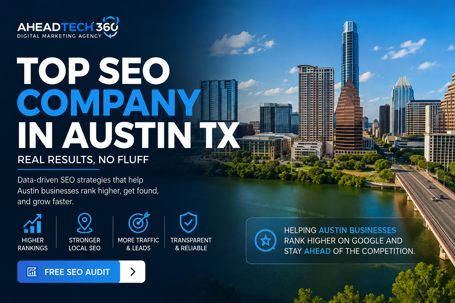 AheadTech360, a top SEO company in Austin, TX, helping local businesses improve Google rankings through technical SEO, local SEO, content marketing, and data-driven digital marketing strategies.