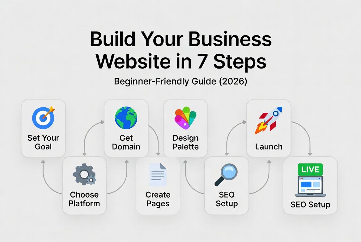 how to build a website for business step by step 2026 roadmap illustration
