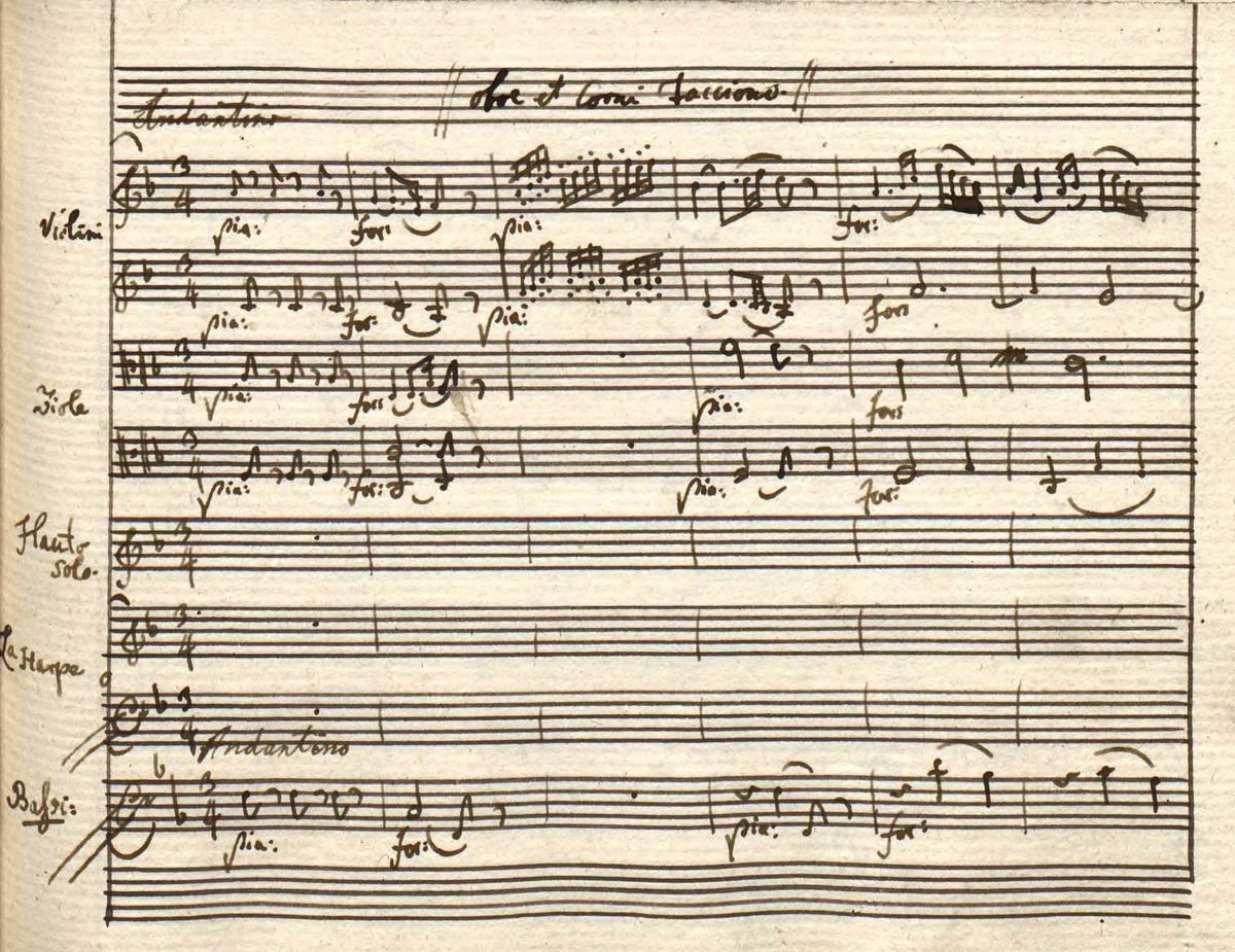 Manuscrit de l’Andantino du Concerto pour flûte et harpe de Mozart