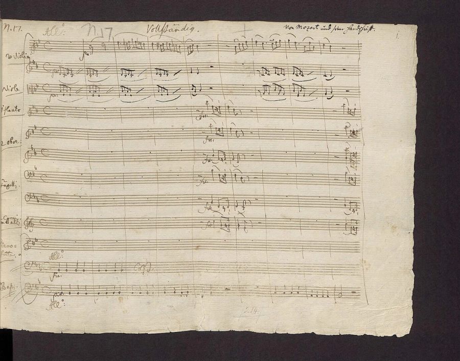 Autografmanuskriptet til Mozarts pianokonsert nr. 27 i B-dur, K.595, f.1r - Biblioteka Jagiellońska, Krakow.