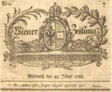 Primeira página do Wiener Zeitung, 25 de janeiro de 1786, onde Artaria & Co. anunciou a música de Mozart
