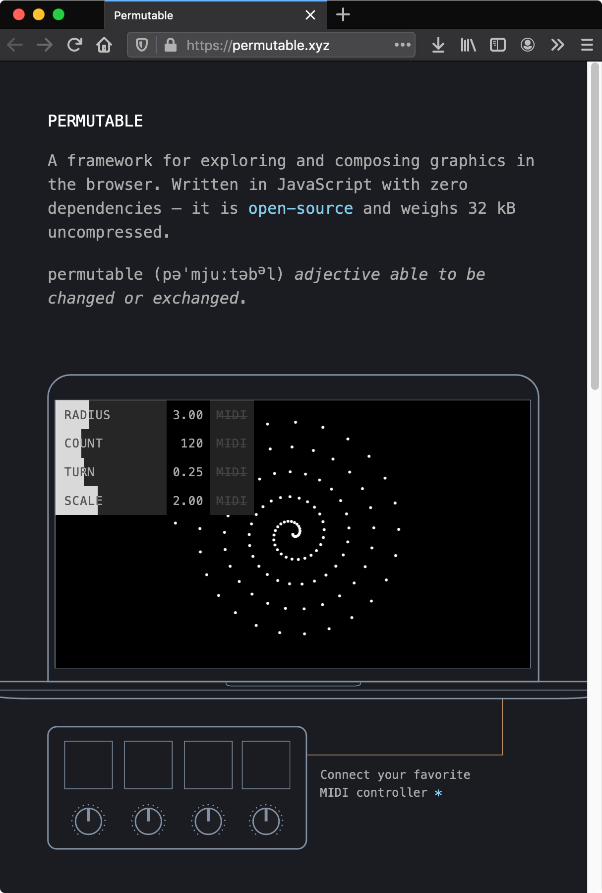 Skjermbilde av nettstedet permutable.xyz