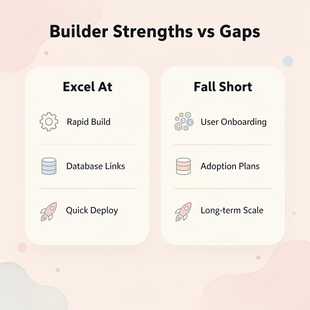 Comparison chart showing what app builders excel at versus where they fall short