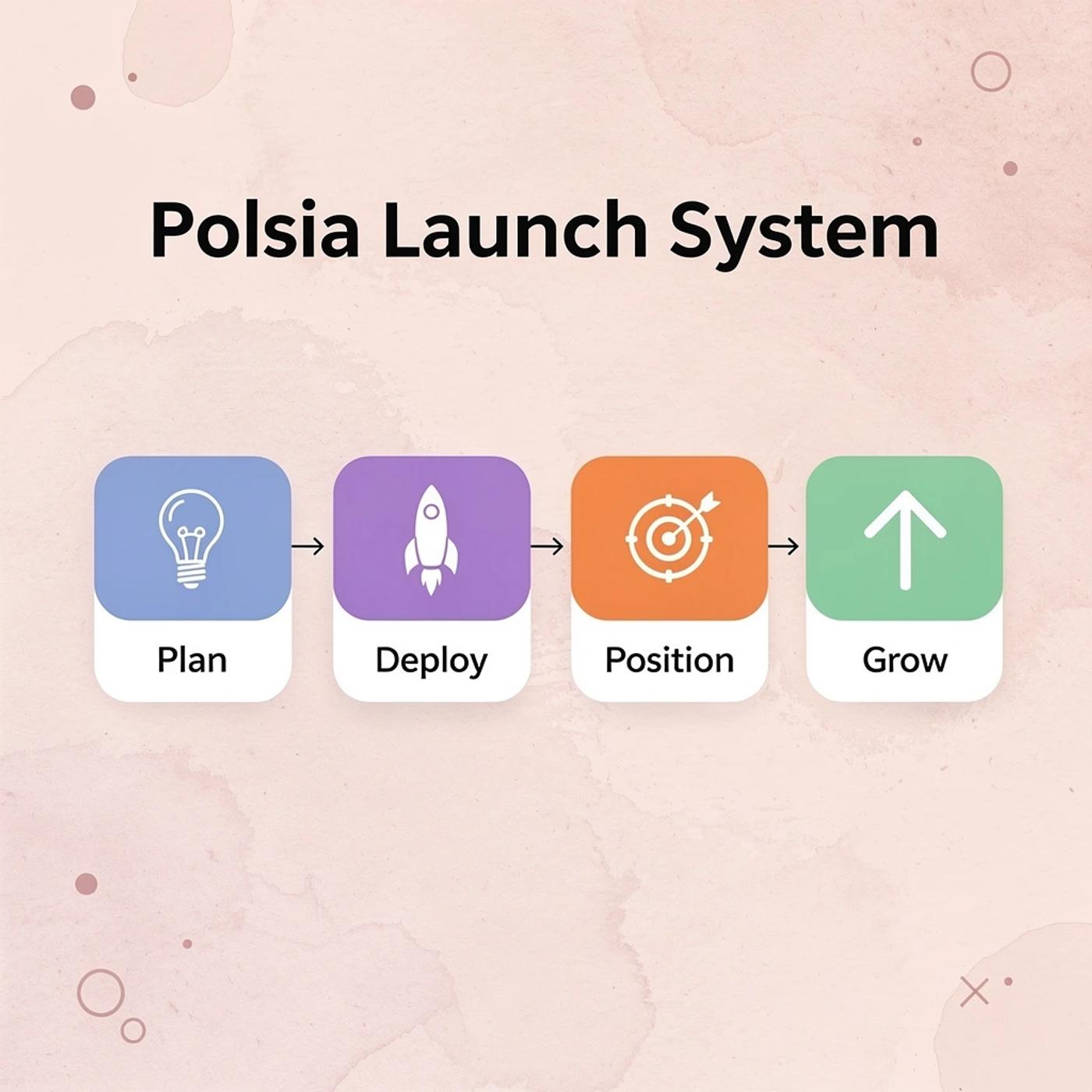 Process flow showing Polsia's launch system steps