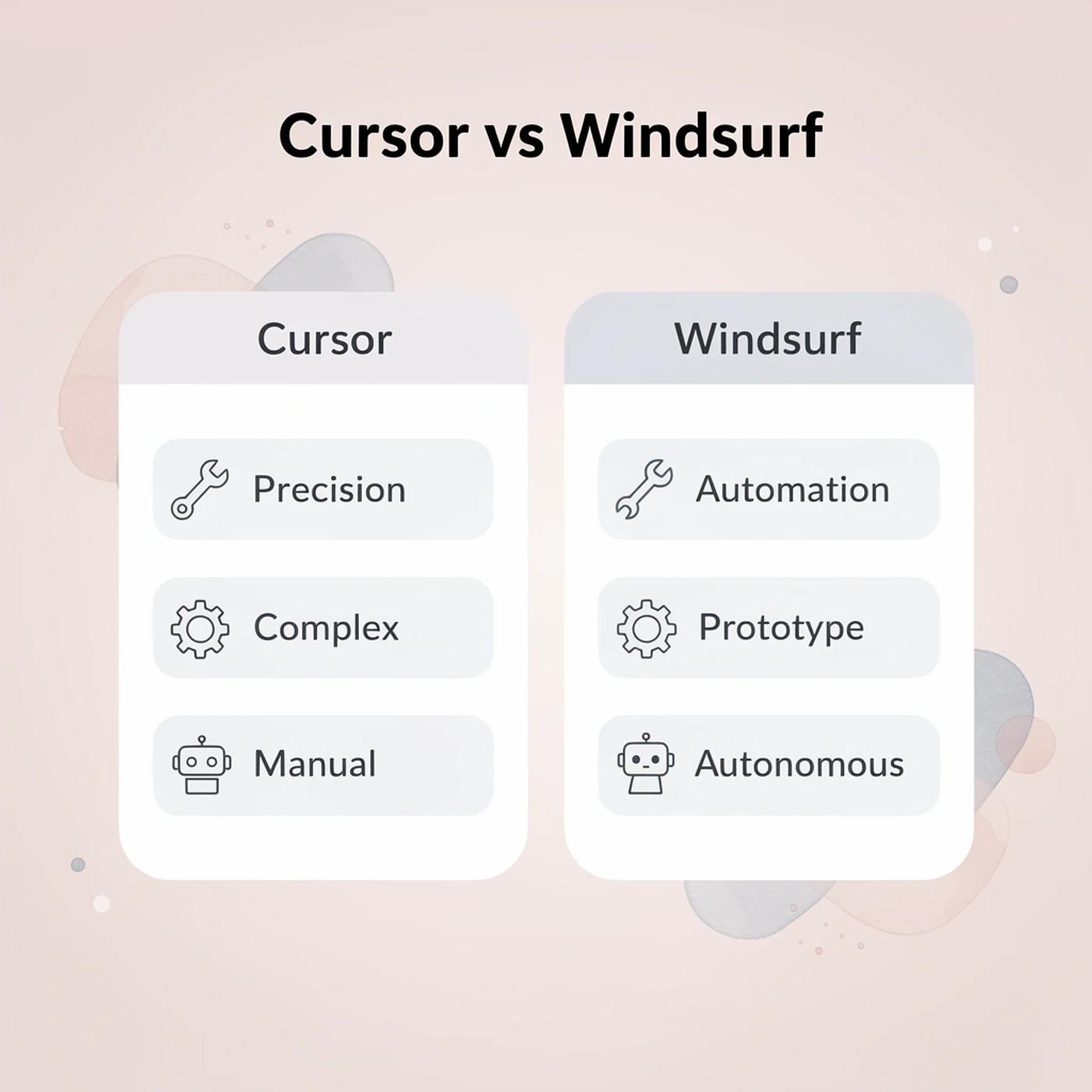 Comparison table showing differences between Cursor and Windsurf