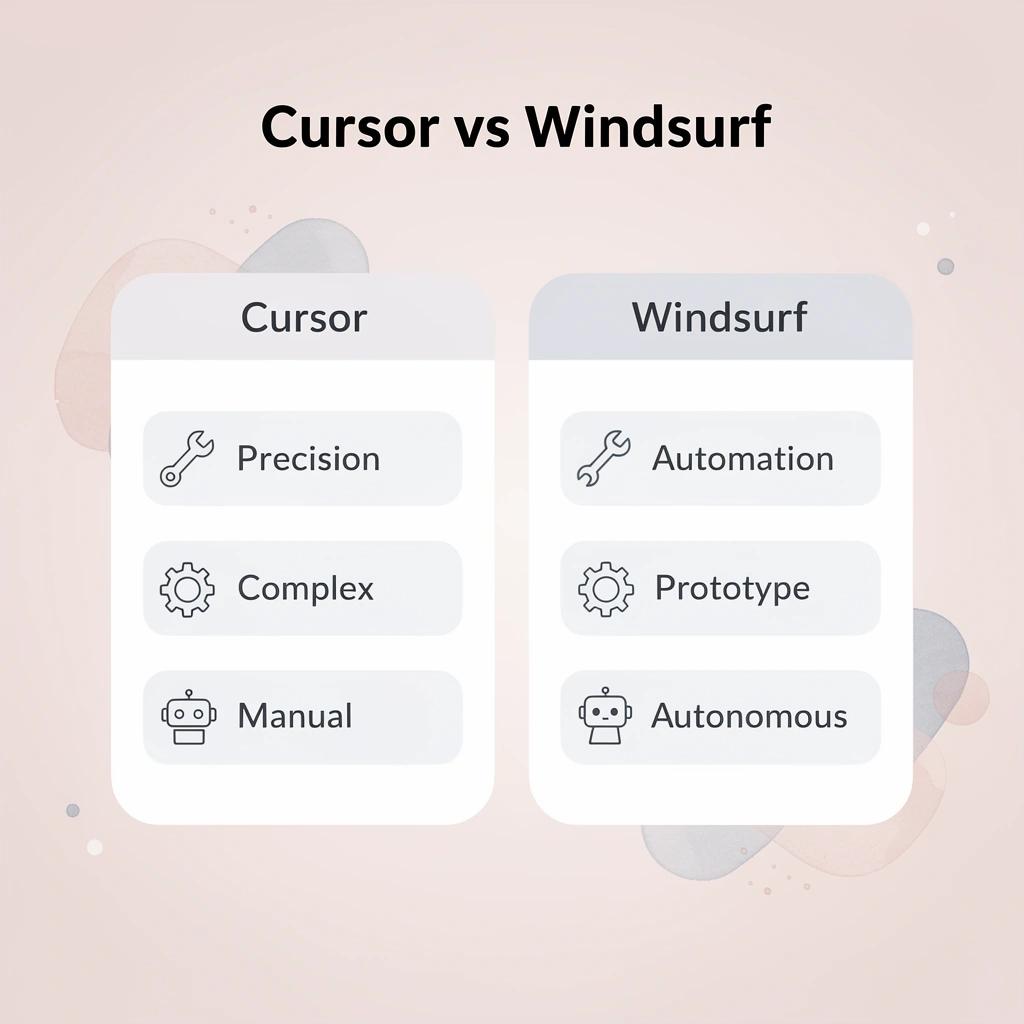 Comparison table showing differences between Cursor and Windsurf