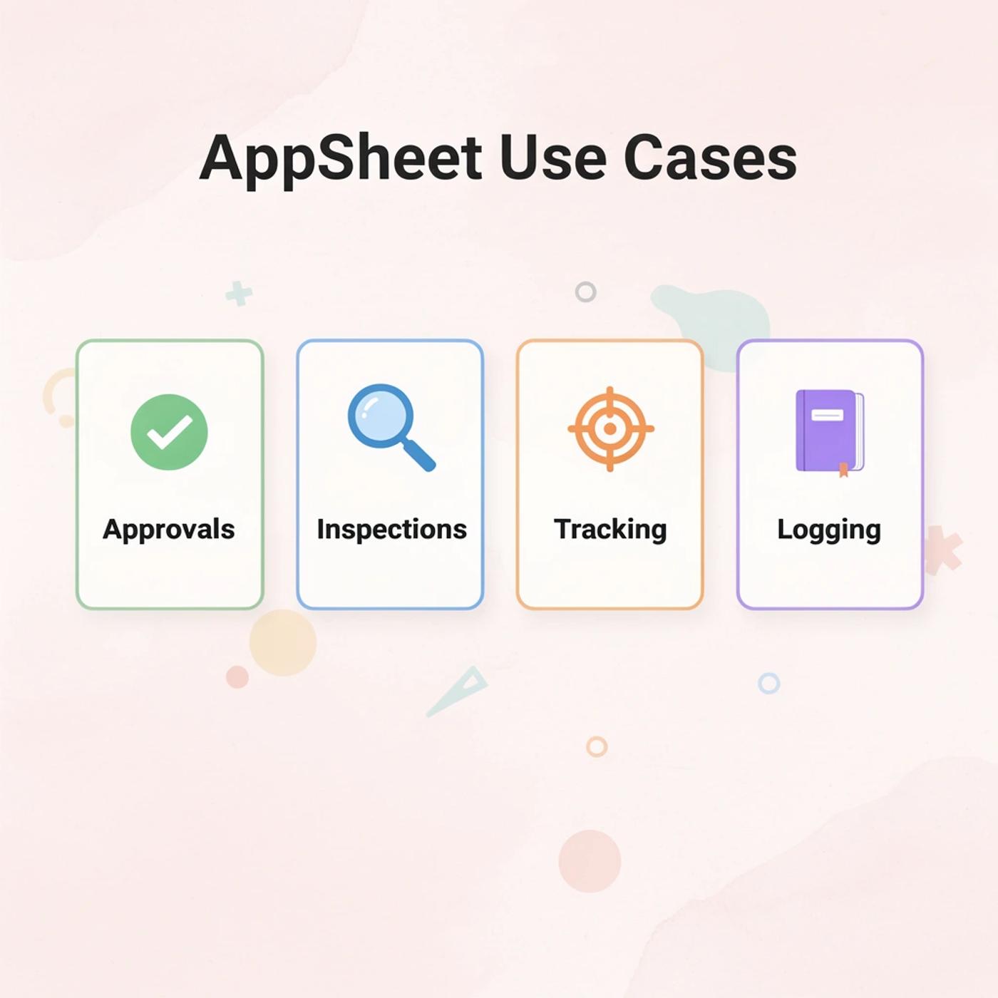 Four cards showing common AppSheet use cases