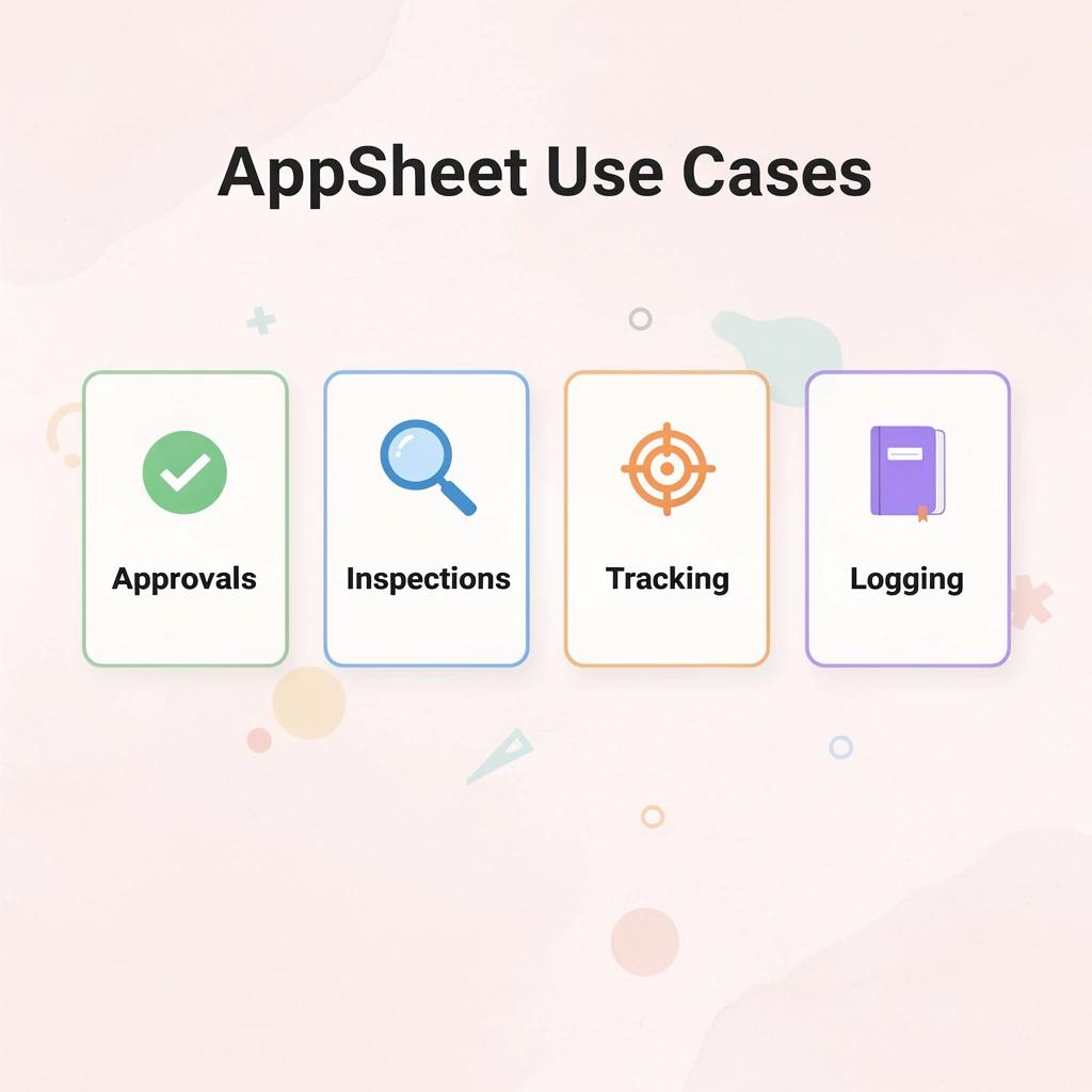 Four cards showing common AppSheet use cases