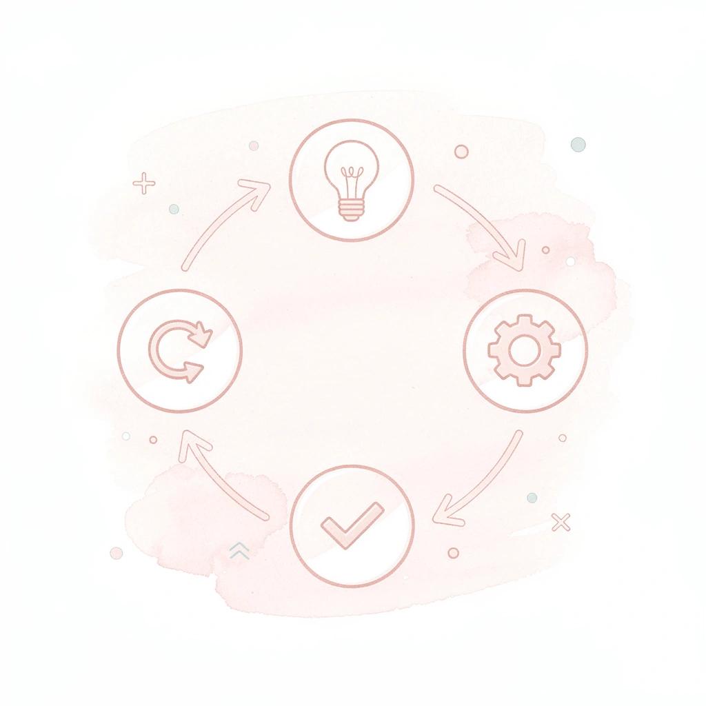 Cycle showing continuous flow from idea to product to feedback to iteration