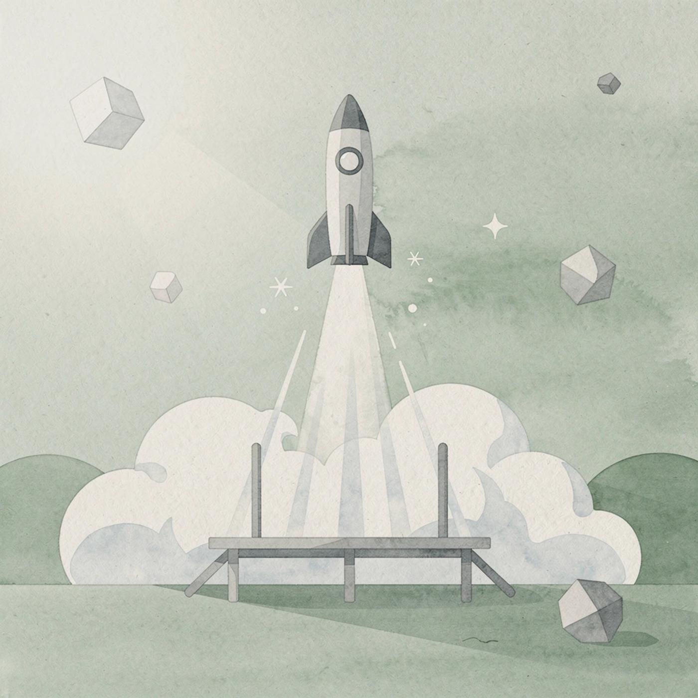 Scene of an app launching upward, representing skipping infrastructure to ship fast