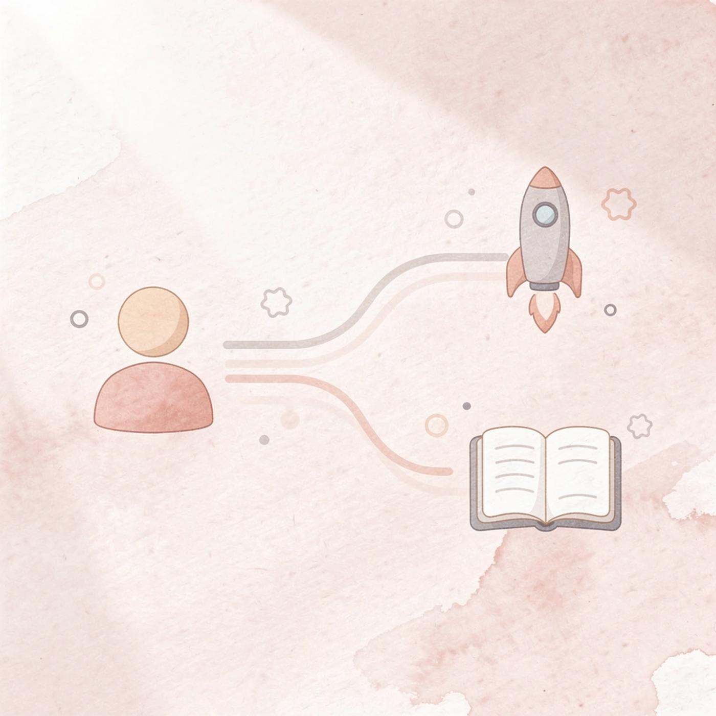 Code icon splitting into two paths representing technical vs business development