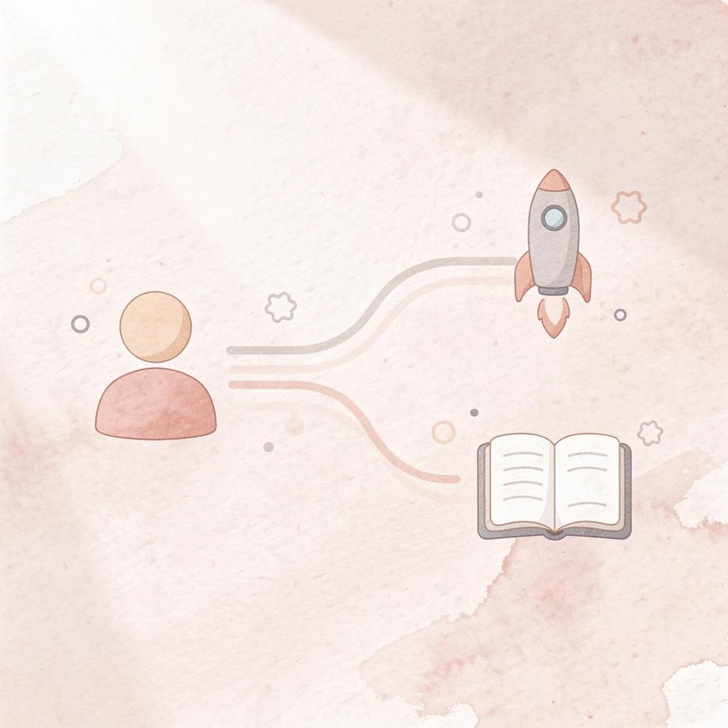 Code icon splitting into two paths representing technical vs business development