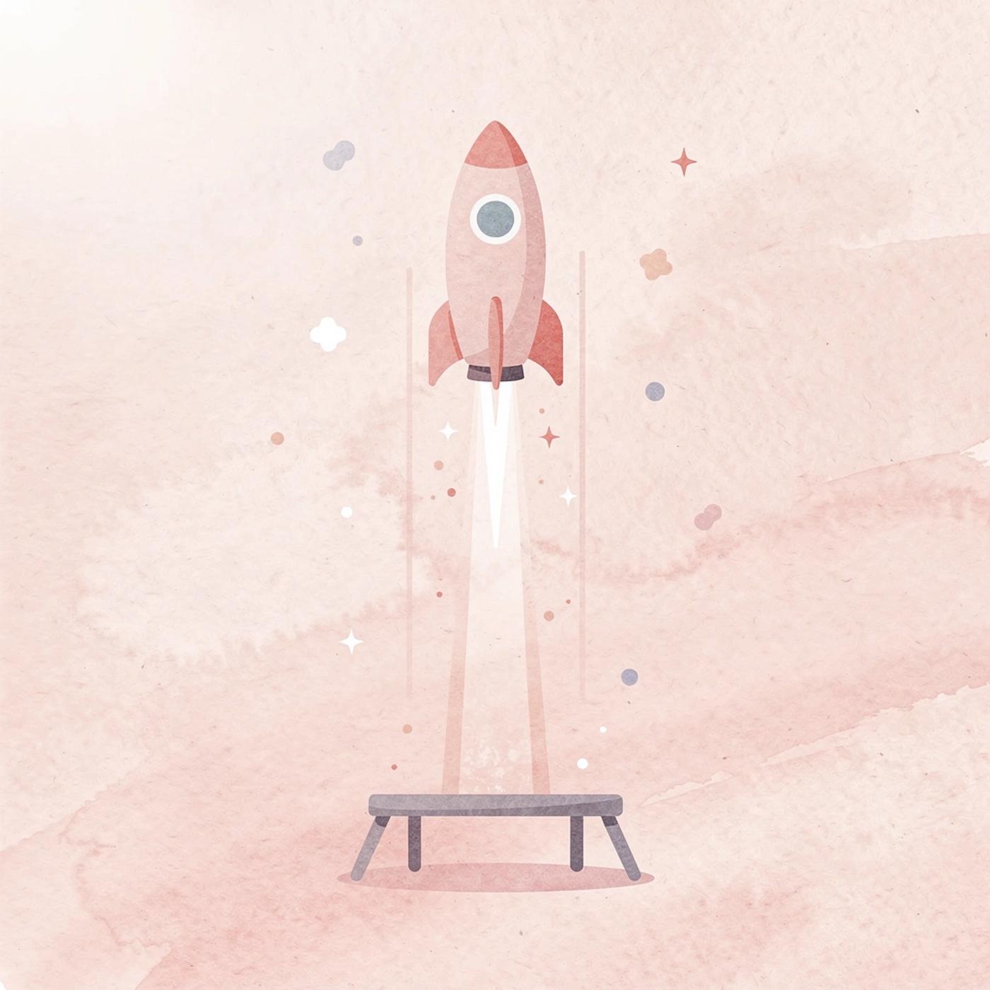 Rocket launching upward representing business launch and growth