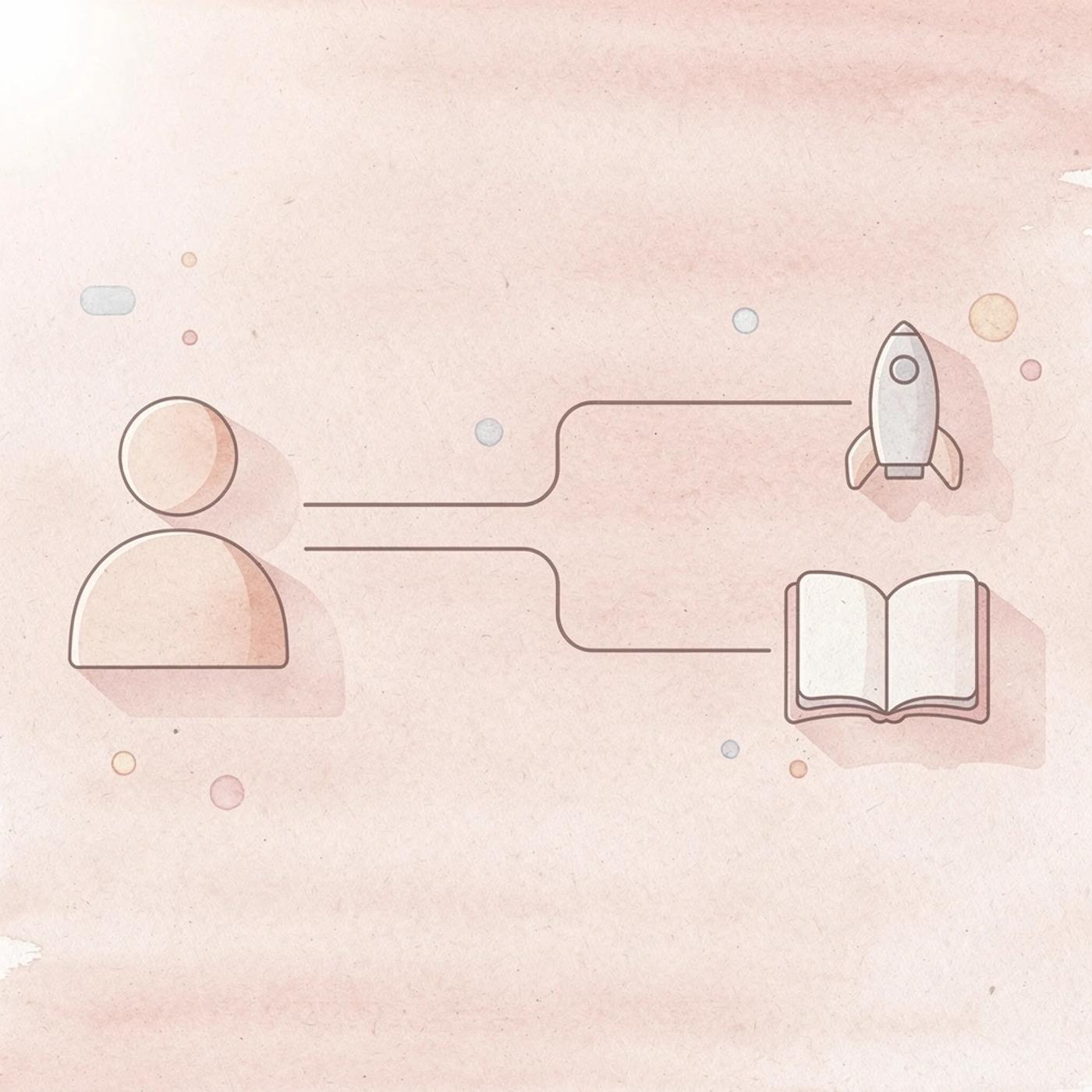 Robot icon splitting into two paths representing AI development waves