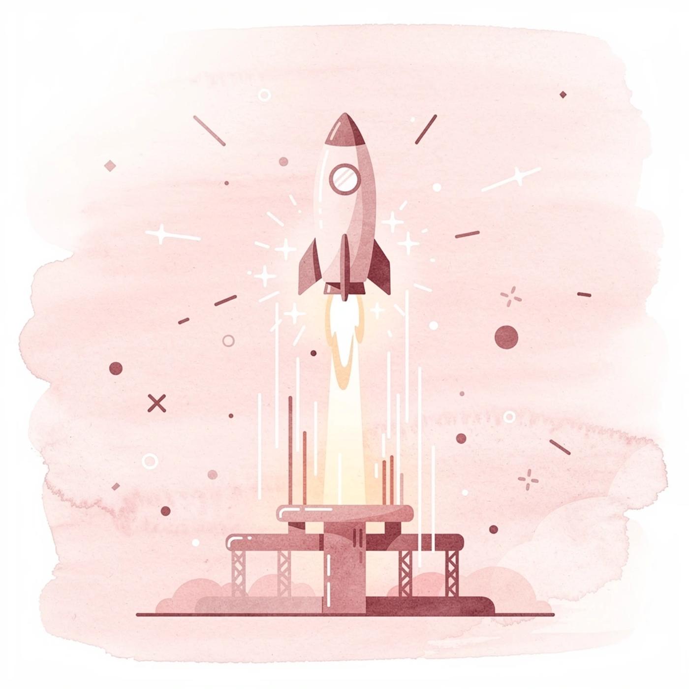 Scene illustration of a rocket launching upward, representing a promising startup idea gaining momentum