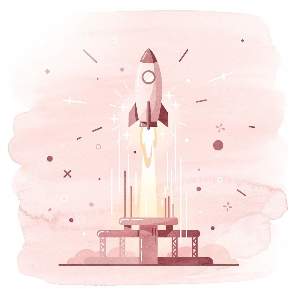 Scene illustration of a rocket launching upward, representing a promising startup idea gaining momentum