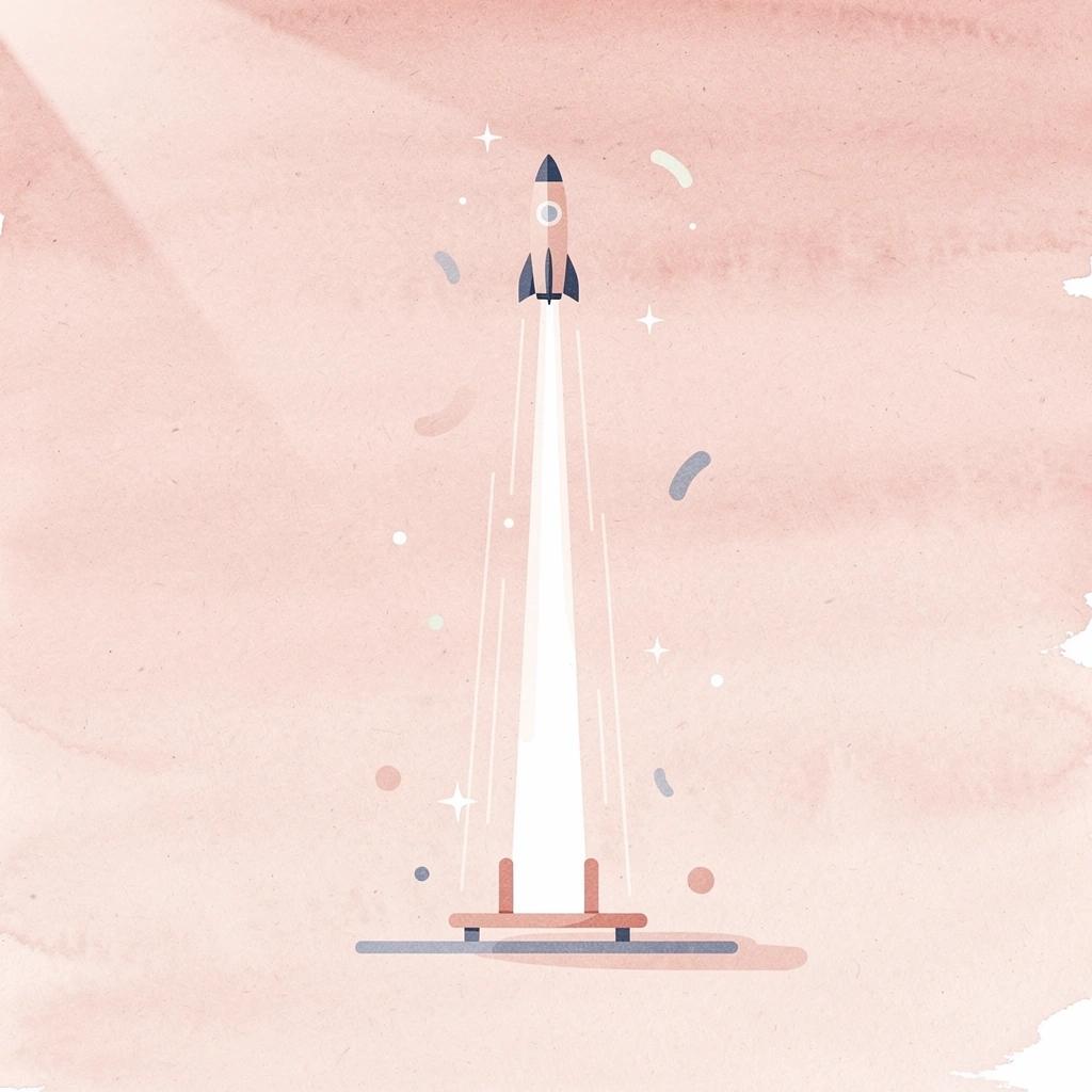 Rocket launching upward representing rapid prototyping and execution