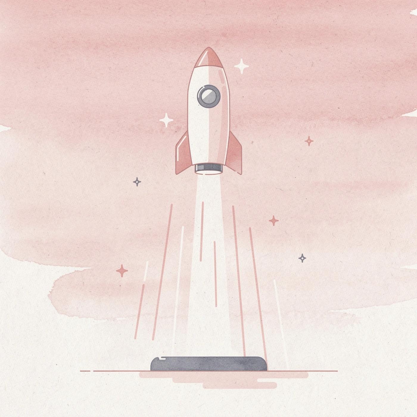 Scene of an idea launching upward, representing turning a concept into a real product