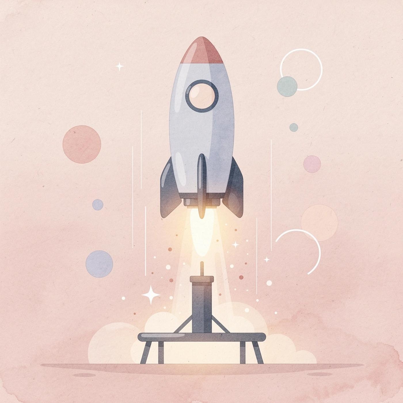 Rocket launching upward representing mobile app launch