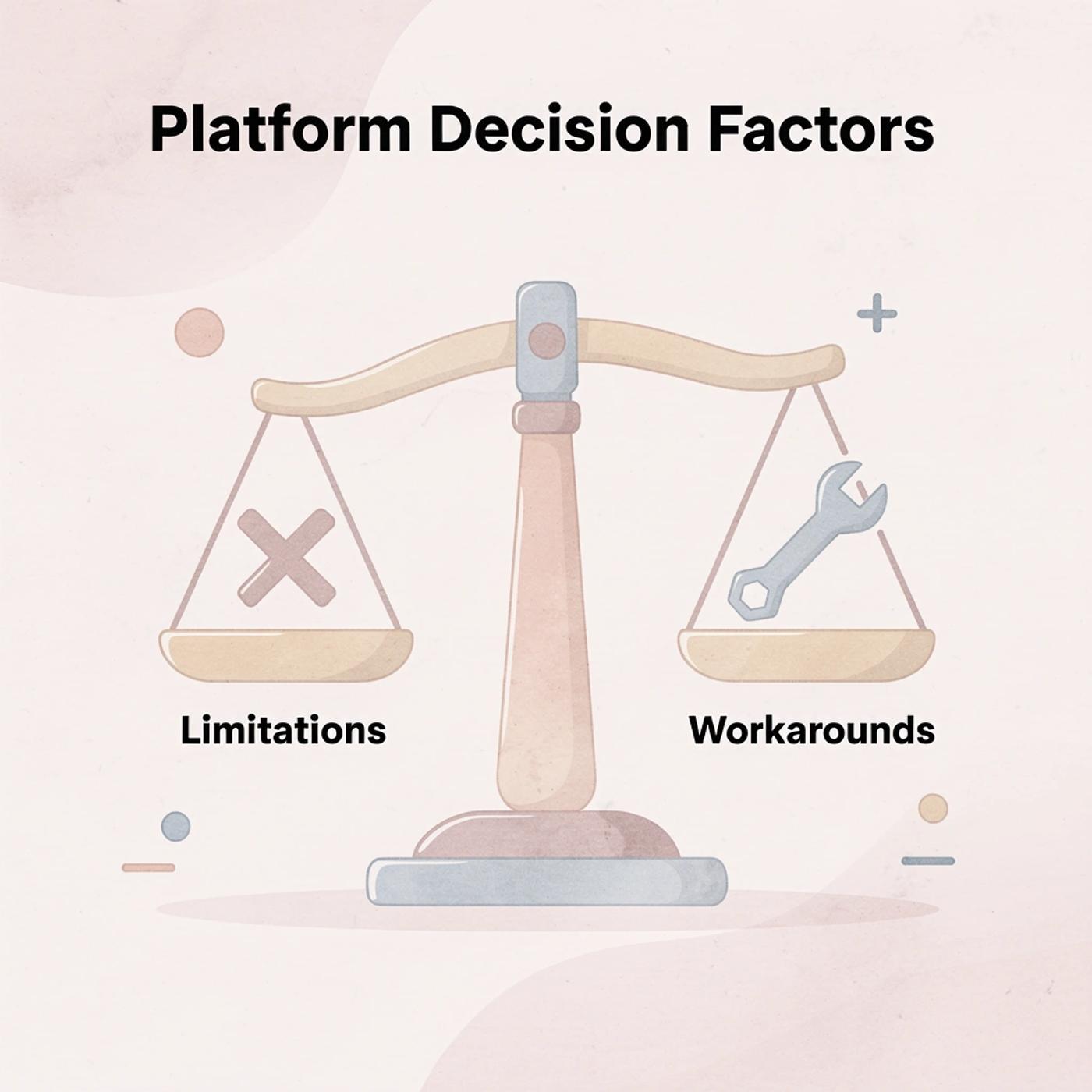 Balance scale comparing platform limitations vs workarounds