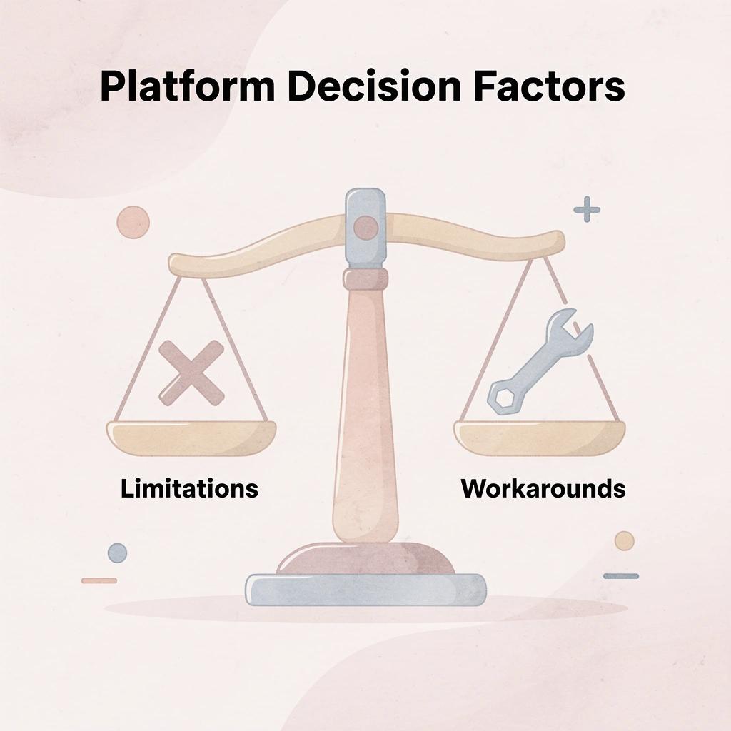 Balance scale comparing platform limitations vs workarounds