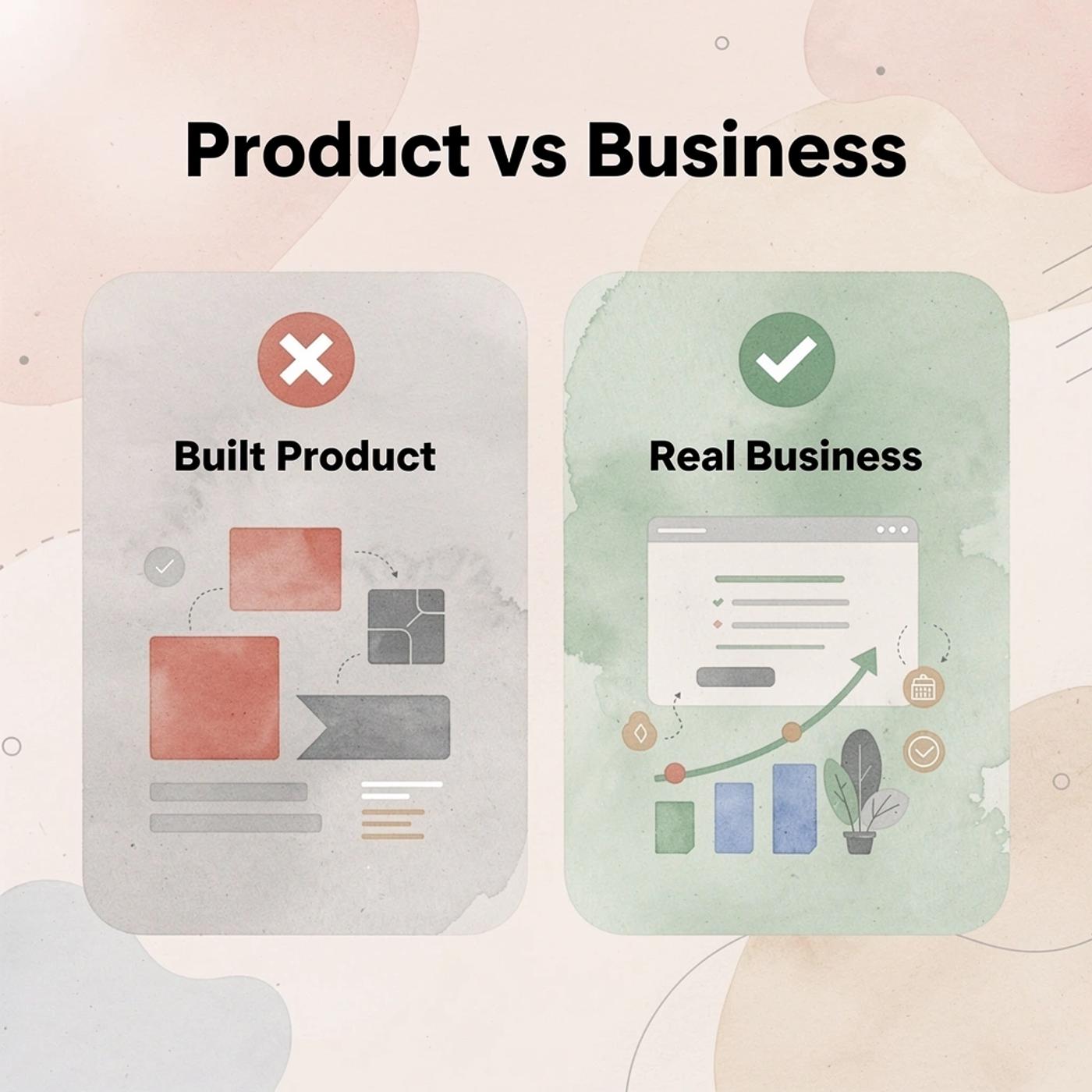 Before and after showing the gap between building a product and running a real business