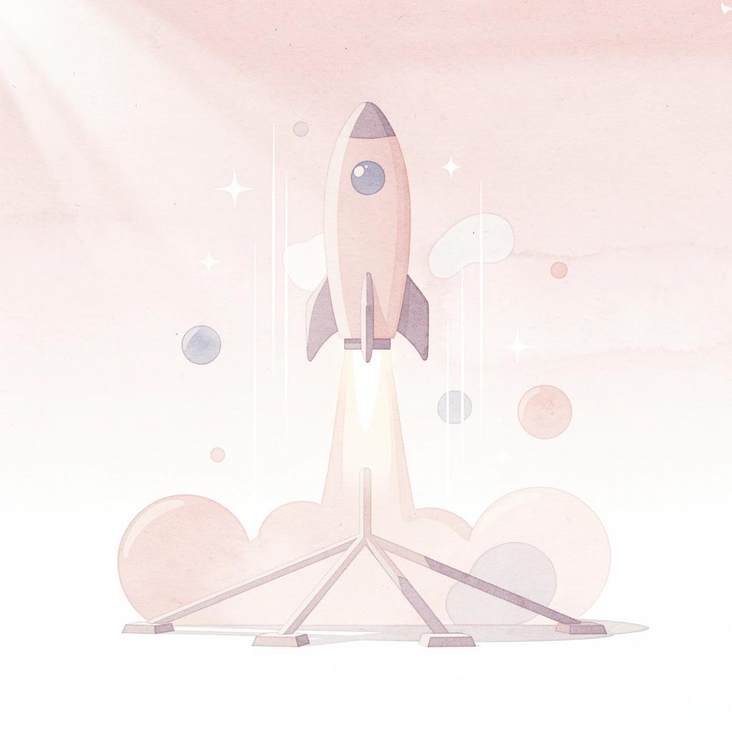 Rocket launching from platform representing app launch as starting point